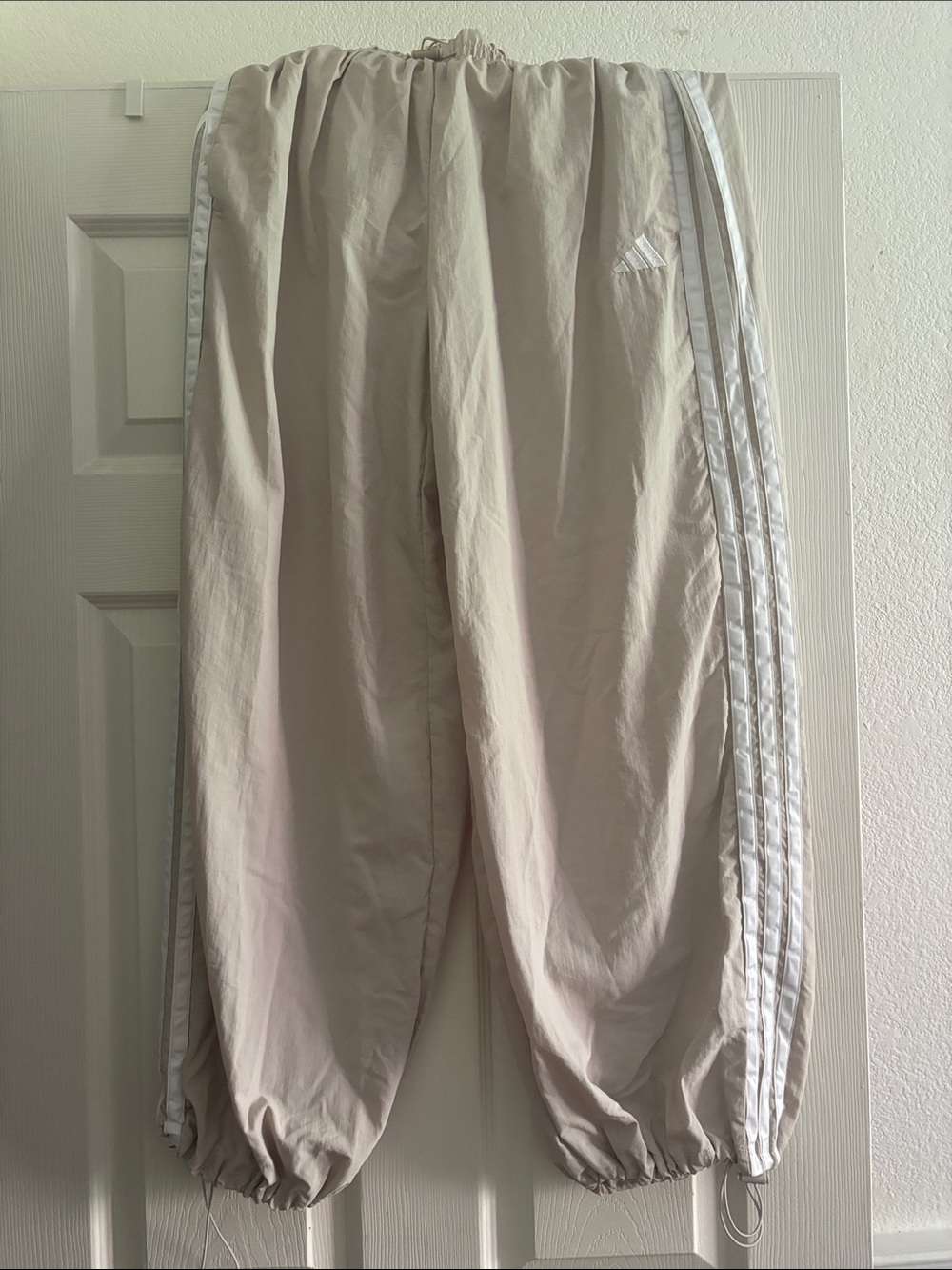 adidas Cream Track Pants with White Side Stripes